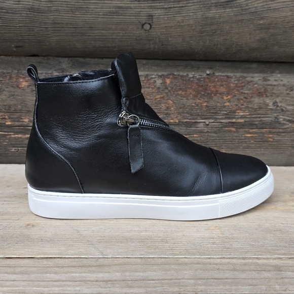 All Black Footwear Hi Double Zip, Leather, Wedge, Comfort Hi Top Sneaker 9M - Picture 1 of 16